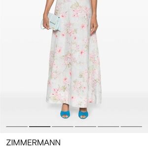 Zimmermann White and Pink Floral Maxi Skirt